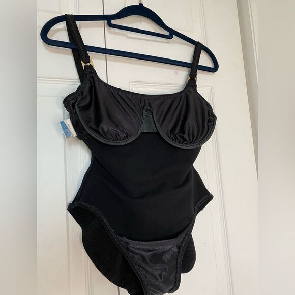 1990/80s Baja Blue Black Swimsuit with Gold Details - Picture 11 of 12